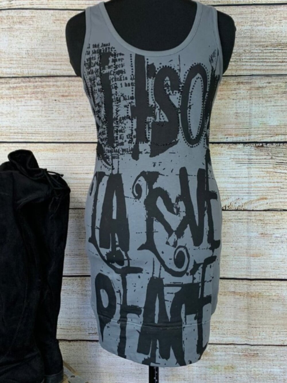 VTG KITSON GRAFFITI RACER BACK COVERUP DRESS LG EUC ICONIC